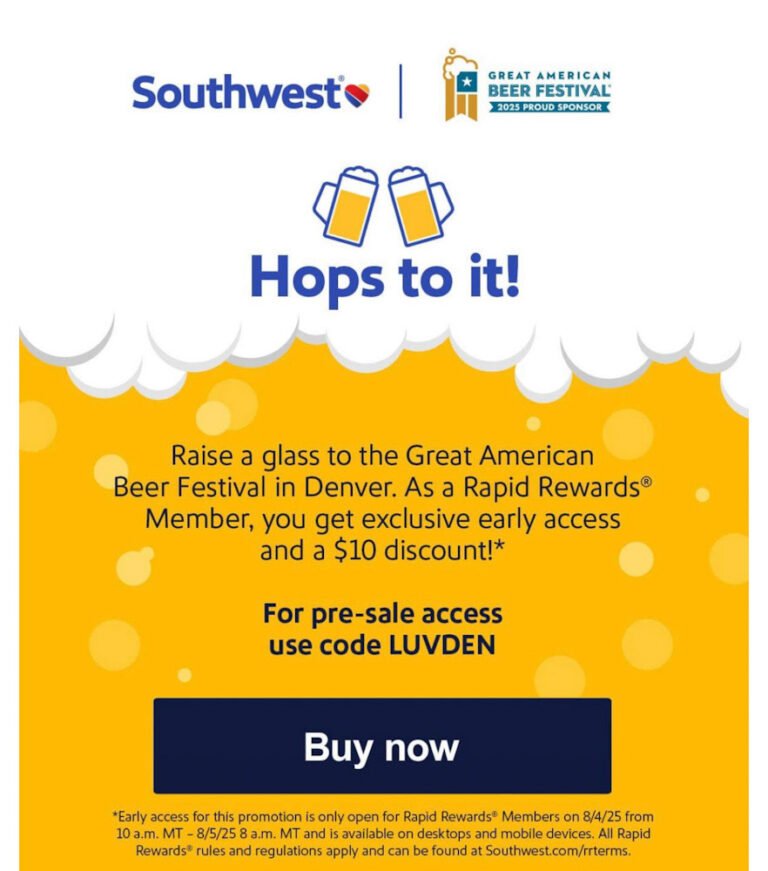 Southwest Early Access to Great American Beer Festival with $10 discount!