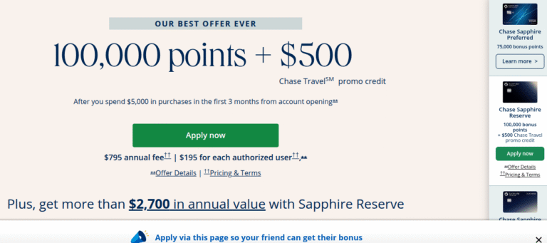 Chase Sapphire Reserve Revamped with BEST OFFER EVER 100,000 Points + $500 Promo credit