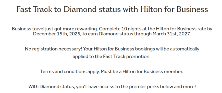 Hilton For Business Offering Fast Track for Diamond Status!